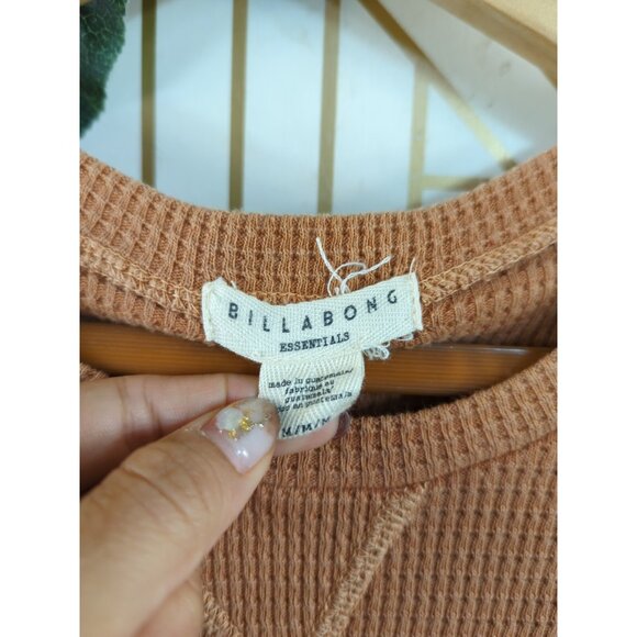 Billabong Woman’s Waffle Knit Orange Crop Long Sleeve Thin Thermal Size Medium - Picture 5 of 7